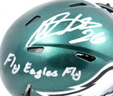 Miles Sanders Signed Eagles Speed Mini Helmet w/Fly Eagles-Beckett W Holo *Top