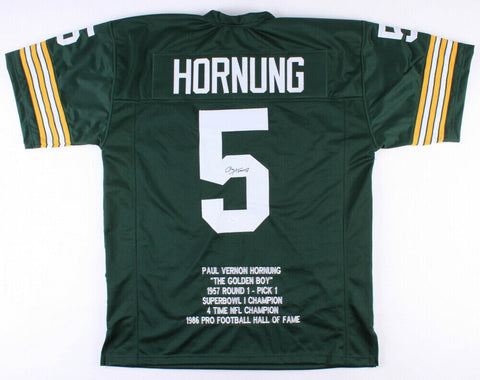 Paul Hornung Signed Green Bay Packers Career Highlight Stat Jersey (JSA Holo)