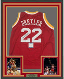 Framed Autographed/Signed Clyde Drexler 33x42 Houston Red Jersey Beckett BAS COA