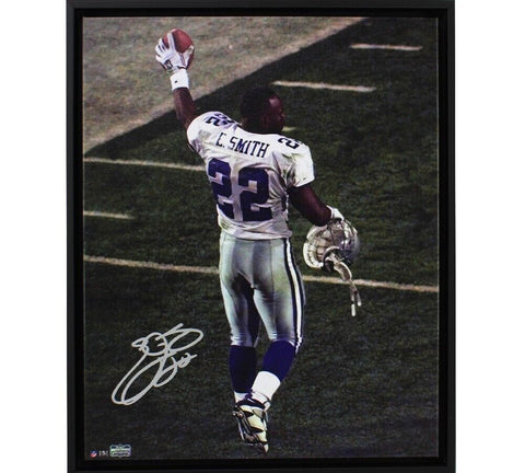 Emmitt Smith Signed Dallas Cowboys Framed 16x20 Stretched Canvas - Holding Ball