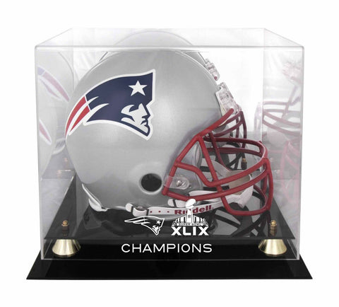 Patriots Super Bowl XLIX Champs Golden Classic Helmet Logo Display Case