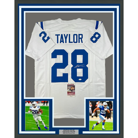 Framed Autographed/Signed Jonathan Taylor 33x42 Indianapolis Jersey JSA COA