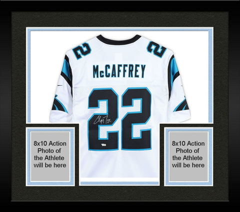 Framed Christian McCaffrey Carolina Panthers Signed White Nike Limited Jersey