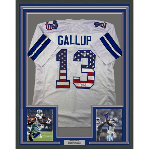 Framed Autographed/Signed Michael Gallup 33x42 Dallas White Jersey Tristar COA