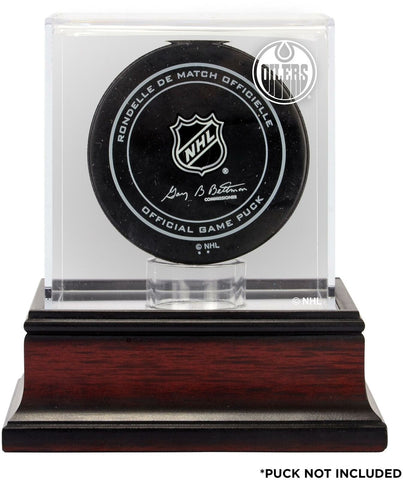 Edmonton Oilers Mahogany Hockey Puck Logo Display Case - Fanatics