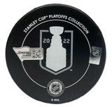 NATHAN MACKINNON Autographed 2022 SC Champs Stanley Cup Champ Logo Puck FANATICS