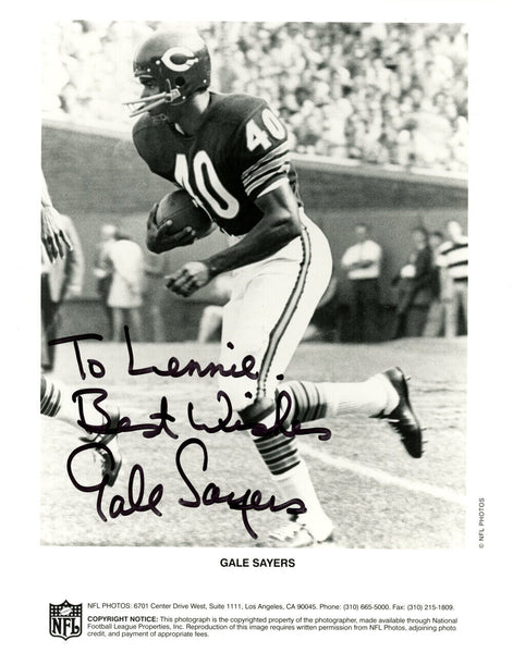 Gale Sayers Autographed/Signed Chicago Bears 8x10 Photo Personalized 36480