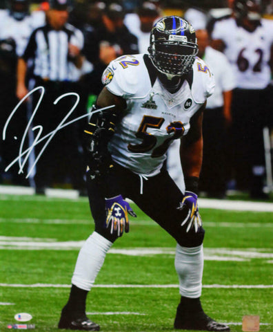 Ray Lewis Signed Ravens 16x20 HM Hands on Knees Photo - Beckett W Auth *White