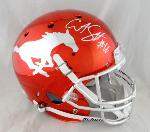 Courtland Sutton Autographed SMU Red Chrome F/S Schutt Helmet - Beckett Auth *W
