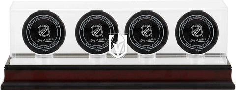 Vegas Golden Knights Mahogany Four Hockey Puck Logo Display Case