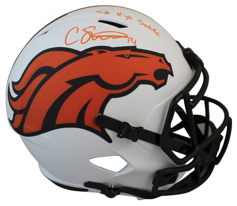 Broncos Courtland Sutton "MHS" Signed Lunar Full Size Speed Rep Helmet BAS Wit