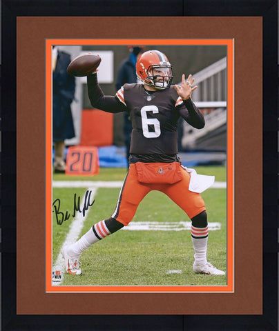 Framed Baker Mayfield Cleveland Browns Signed 16x20 Vertical Passing Photo