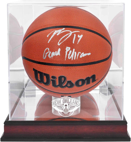 Brandon Ingram Pelicans Signed Wilson Ball w/Insc and Mahogany Logo Display Case