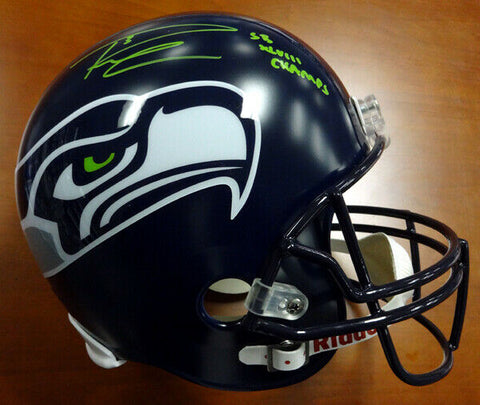 RUSSELL WILSON AUTO SEAHAWKS FULL SIZE HELMET SB CHAMPS IN GREEN RW HOLO 72372