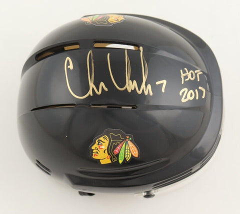 Chris Chelios Signed Chicago Blackhawks Mini Helmet Inscribed "HOF 2013" Beckett