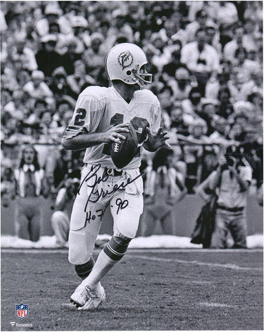 Bob Griese Dolphins Signed 16x20 Black &Passing Photo w/"HOF 90" Insc