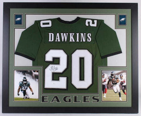 Brian Dawkins Signed Philadelphia Eagles 35x43 Custom Framed Jersey (JSA COA)