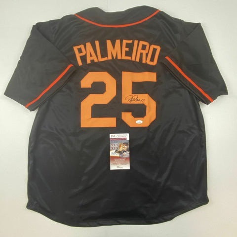Autographed/Signed RAFAEL PALMEIRO Baltimore Black Baseball Jersey JSA COA Auto