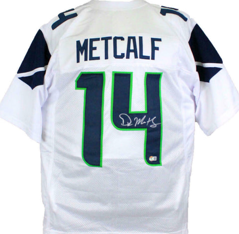 DK Metcalf Autographed White Pro Style Jersey-Beckett W Hologram *Silver
