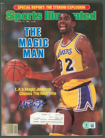 Lakers Magic Johnson Signed May 1985 Sports Illustrated Magazine BAS Witnessed