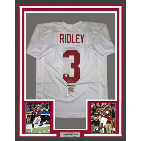 Framed Autographed/Signed Calvin Ridley 33x42 Alabama White Jersey JSA COA