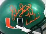 Warren Sapp Signed Miami Hurricanes Green Mini Helmet w/ Insc - Beckett Wit *Org