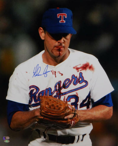 Nolan Ryan Signed Texas Rangers 16x20 Bloody Lip Photo- AIV Hologram *Blue
