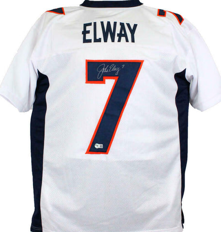 John Elway Autographed White Pro Style Jersey-Beckett W Hologram *Silver