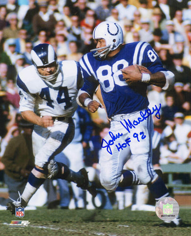 John Mackey Signed Colts Running With Ball vs Rams 8x10 Photo w/HOF'92 -(SS COA)
