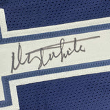 Framed Autographed/Signed Danny White 33x42 Dallas Dark Blue Jersey JSA COA