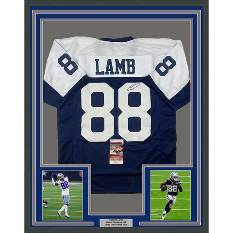 Framed Autographed/Signed CeeDee Lamb 33x42 Thanksgiving Day Jersey JSA COA