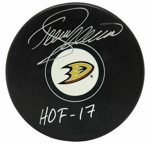 Teemu Selanne Signed Anaheim Ducks Logo Hockey Puck w/HOF'17 - SS COA