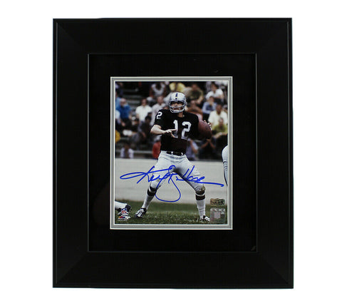 Ken Stabler Signed Oakland Raiders Framed 8x10 NFL Photo - Throwing