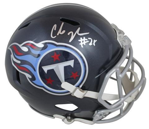 Titans Chris Johnson Signed Navy Blue Full Size Speed Rep Helmet BAS Witnessed