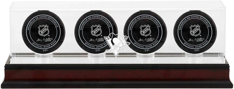 Pittsburgh Penguins Mahogany Four Hockey Puck Logo Display Case