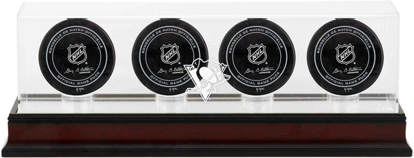 Pittsburgh Penguins Mahogany Four Hockey Puck Logo Display Case