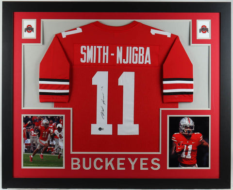 Jaxon Smith-Njigba Signed Ohio State Buckeyes 35" x 43" Framed Jersey (Beckett)