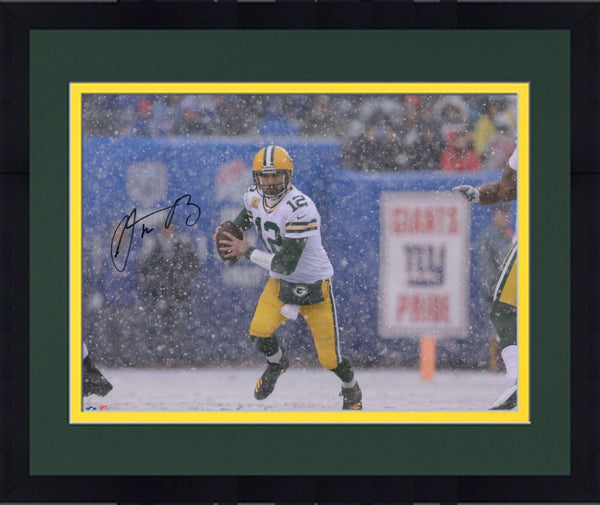 Framed Aaron Rodgers Green Bay Packers Signed 16x20 Snow Photo