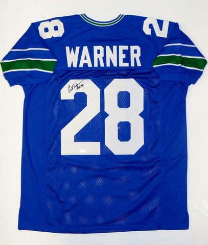Curt Warner Autographed Blue Pro Style Jersey W/ ROH- JSA W Authenticated