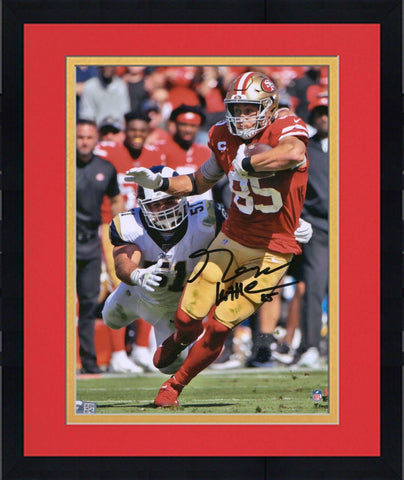 Frmd George Kittle SF 49ers Signed 8" x 10" Scarlet Jersey Running Photo
