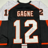 Autographed/Signed SIMON GAGNE Philadelphia Black Hockey Jersey JSA COA Auto