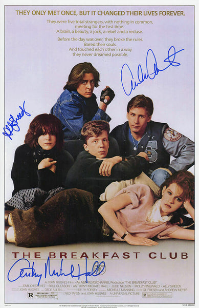 Emilio Estevez, Sheedy, Hall Signed Breakfast Club 11x17 Movie Poster - (SS COA)
