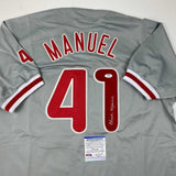 Autographed/Signed Charlie Manuel Philadelphia Grey Baseball Jersey PSA/DNA COA
