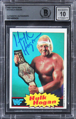 Hulk Hogan Signed 1985 Topps WWF #16 Blue Back Rookie Card Auto 10 BAS Slabbed