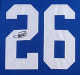Saquon Barkley Signed New York Giants 35x43 Custom Framed Blue Jersey (JSA COA)