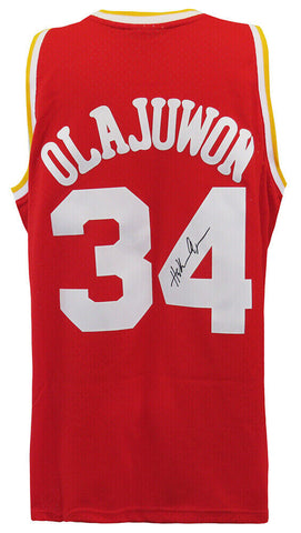 Hakeem Olajuwon Signed Rockets 1993 Red M&N Swingman Basketball Jersey -(SS COA)