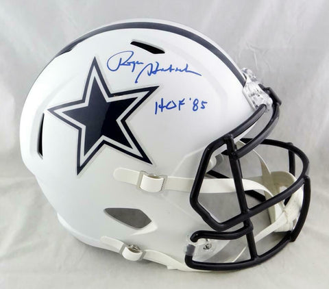 Roger Staubach Signed Dallas Cowboys F/S Flat White Helmet w/Insc-Beckett W Auth