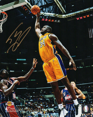 Shaquille O'Neal Signed Los Angeles Lakers Action vs Rockets 8x10 Photo (SS COA)