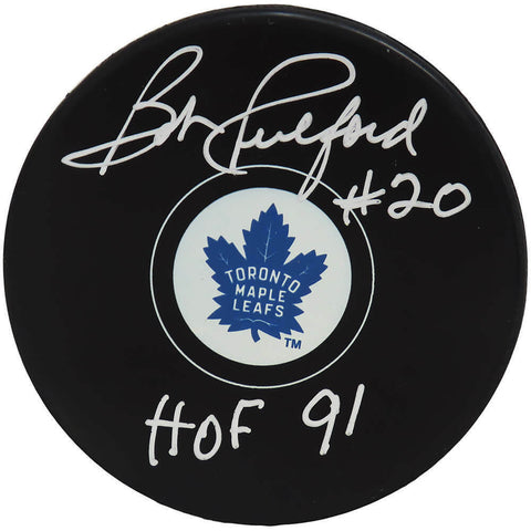 Bob Pulford Signed Toronto Maple Leafs Logo Hockey Puck w/HOF'91 (SCHWARTZ COA)