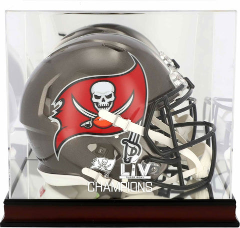 Tampa Bay Buccaneers Super Bowl LV Champs Mahogany Helmet Logo Display Case